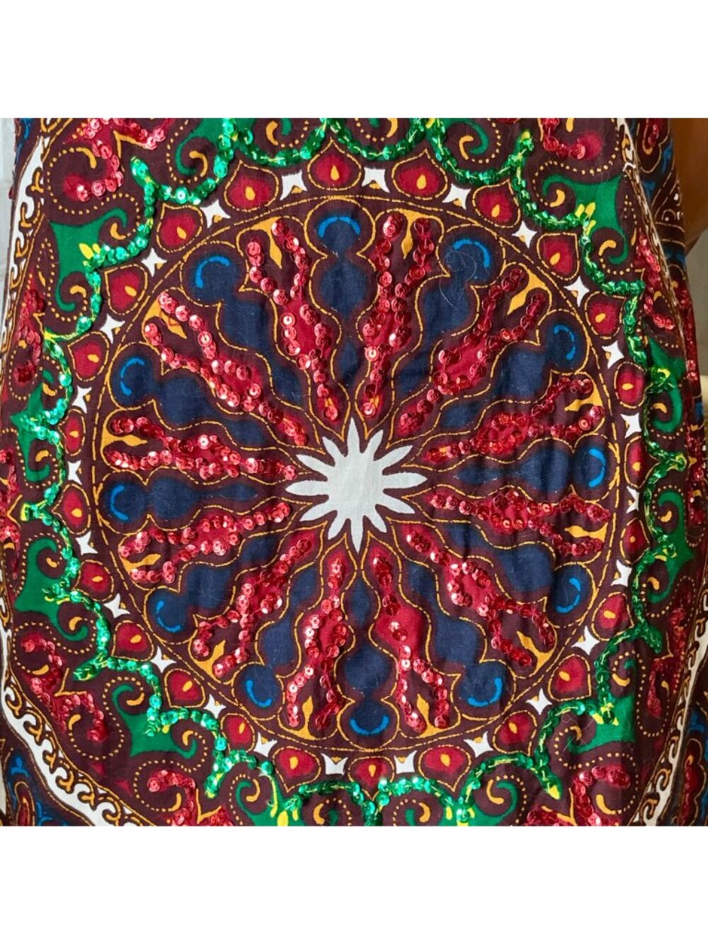 Vintage 70s Bou Boudina Maxi Dress Ornately Sequined Colorful Dashiki Medallion - Picture 4 of 14